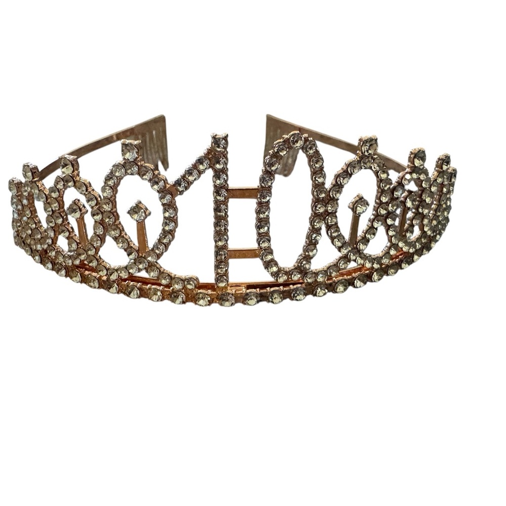 Crystal Rhinestone 10th Birthday Tiara Headband and Sash- Rose Gold